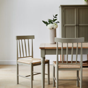 Set of 2 French Grey Wooden Dining Chairs with Woven Rope Seat Detail